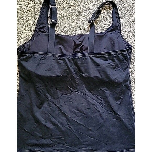 Swim Top Black 14 DDD Square Neck Underwire Solid Women's LG Lands' End S68 - Picture 4 of 6